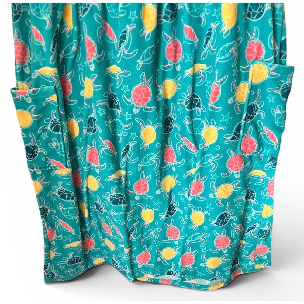 CW Classics Sea Turtle Print Sleeveless Pocket Dress Large Teal Beach Coastal - Picture 4 of 6
